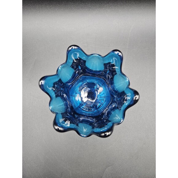 Vintage Viking Bluenique Swung Glass Handkerchief Column Vase Mcm Retro 5.5" - Picture 3 of 5